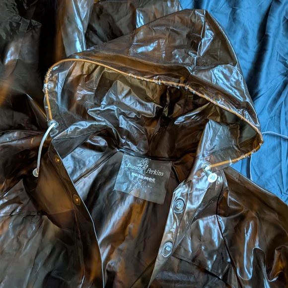 Stunning Retro Dorothy Perkins Pakamac Semi-transparent Brown Hooded Rain Jacket - Picture 8 of 16